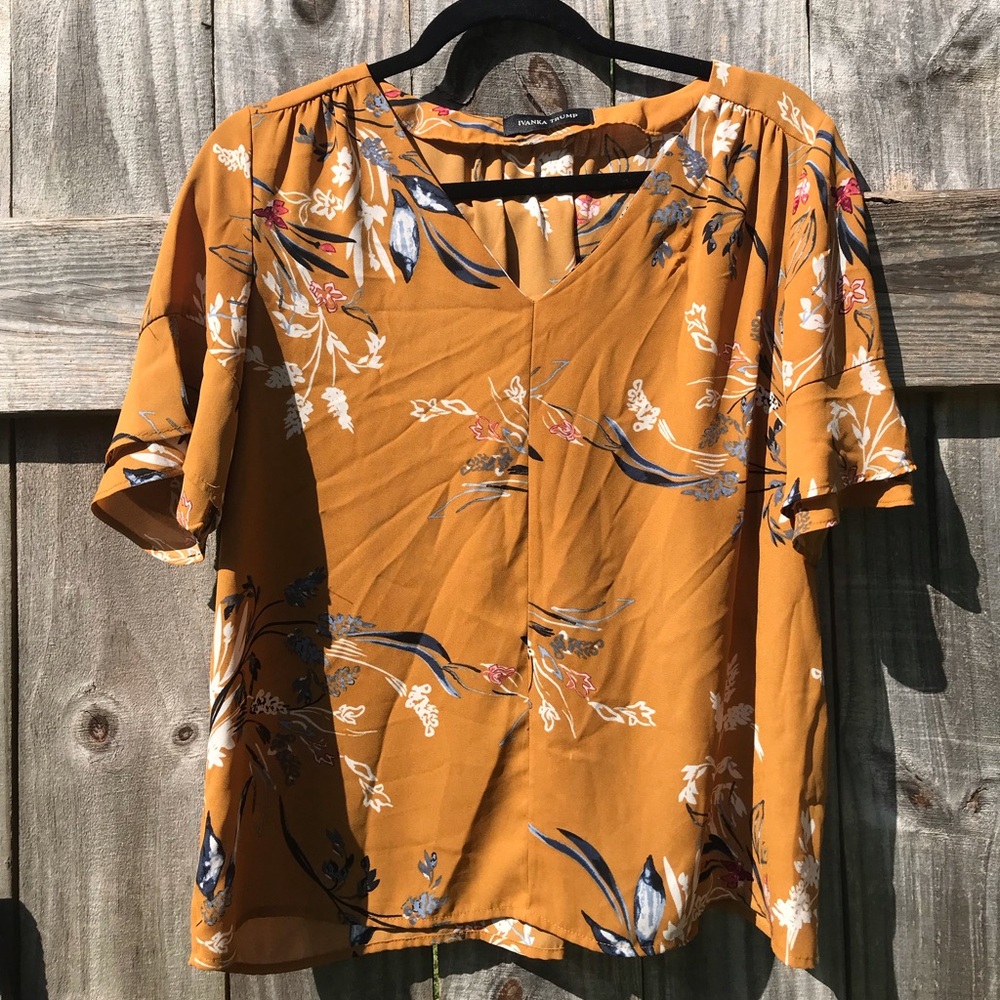 Ivanka Trump Floral Mustard Women's Top Size XL
